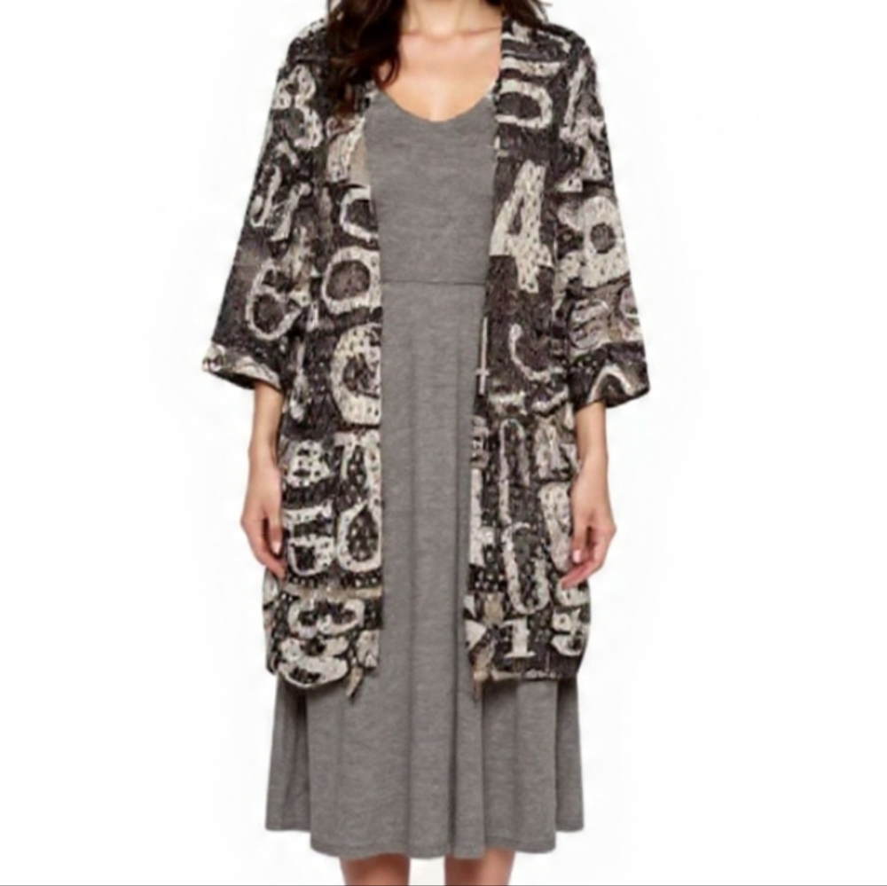 🍀VIA VITALE Vintage Y2K open knit grey&black number print cardigan cover-up
